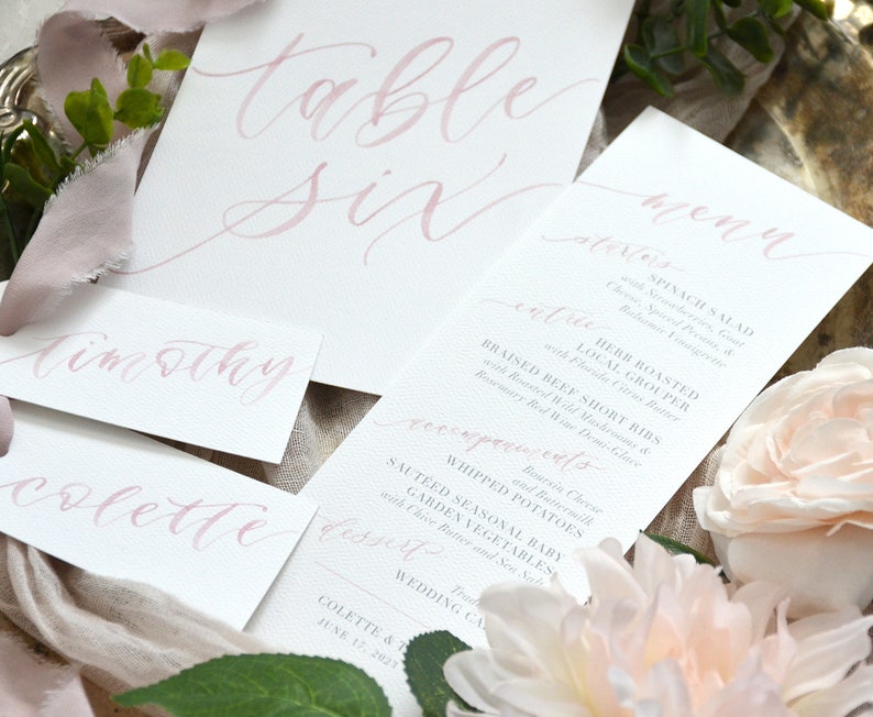Printed Wedding Reception Menus, Custom Watercolor Menu, Wedding Calligraphy, Dinner Menu, Custom Menu Card, Party Menu, Reception Menu image 5