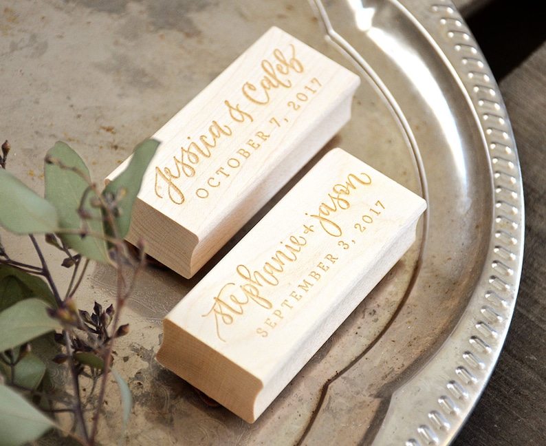 Names with Wedding Date or Last Name Personalized Handwritten Calligraphy and Digital Text Rubber Stamp