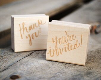 Your Choice of 2 Rubber Stamps Set, 2 [Stock or Custom] Stamps. Save the Date or Wedding Invitation Personalized Envelope Stationery.