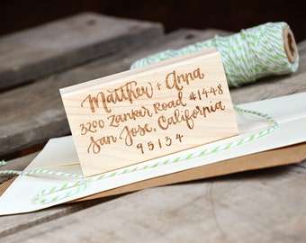 Calligraphy Handwritten Return Address Rubber Stamp, Custom and Personalized on Wood Mount for Everyday Stationery and Weddings