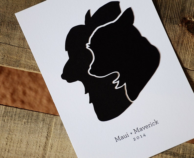 Siblings Papercut Silhouette Drawn from your Photo Personalize with Child's Name and/or Year. Mother's Day Gift Idea for Mom. image 7