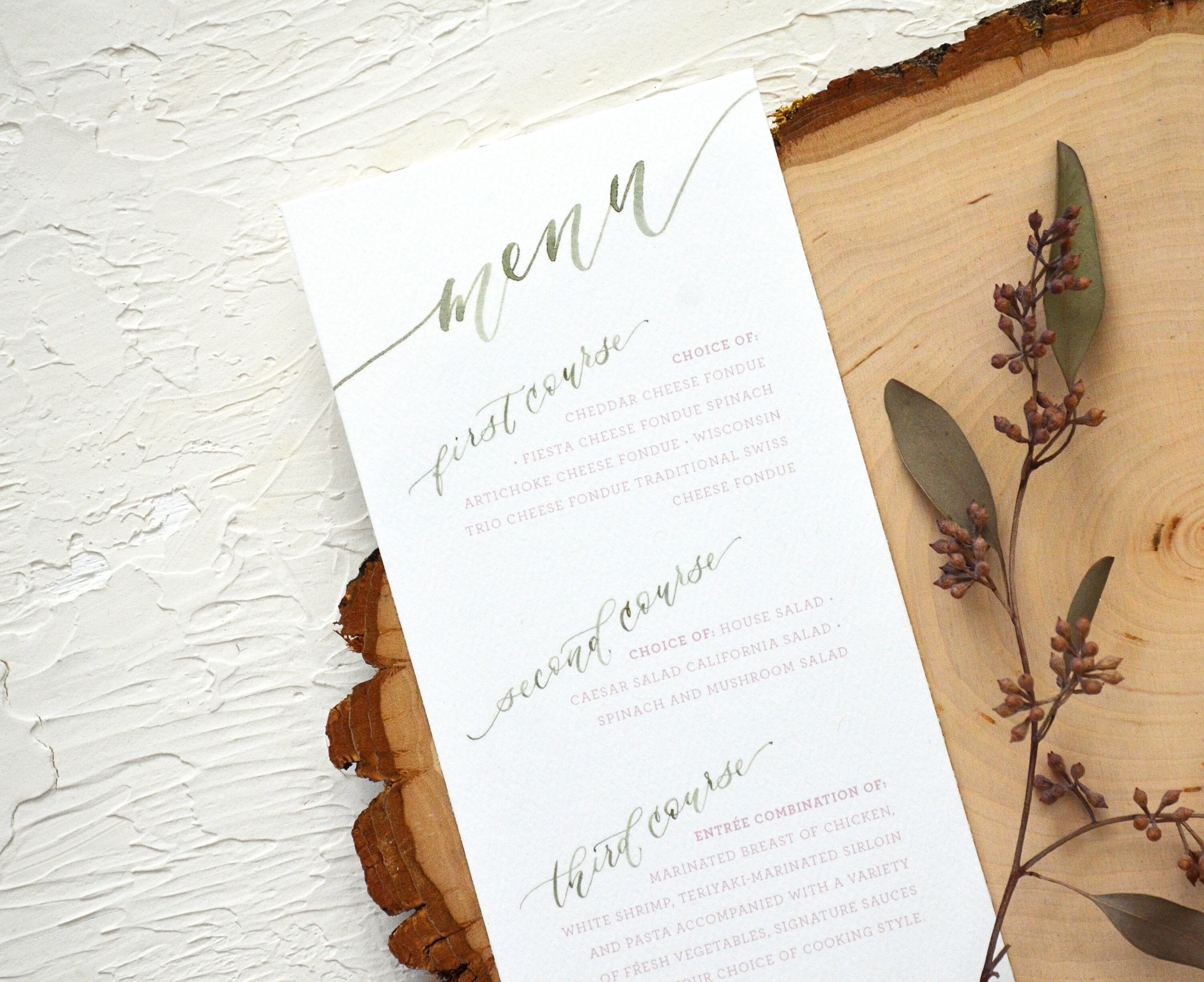 Printed Wedding Reception Menus Watercolor Menu Wedding Etsy