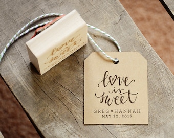 Love is Sweet Stamp Wedding Favors and Treat Station Candy Buffet, Dessert Table Rubber Stamp for Cookie and Donut Tags and Bags