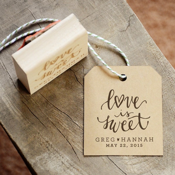 Love is Sweet Stamp Wedding Favors and Treat Station Candy Buffet, Dessert Table Rubber Stamp for Cookie and Donut Tags and Bags