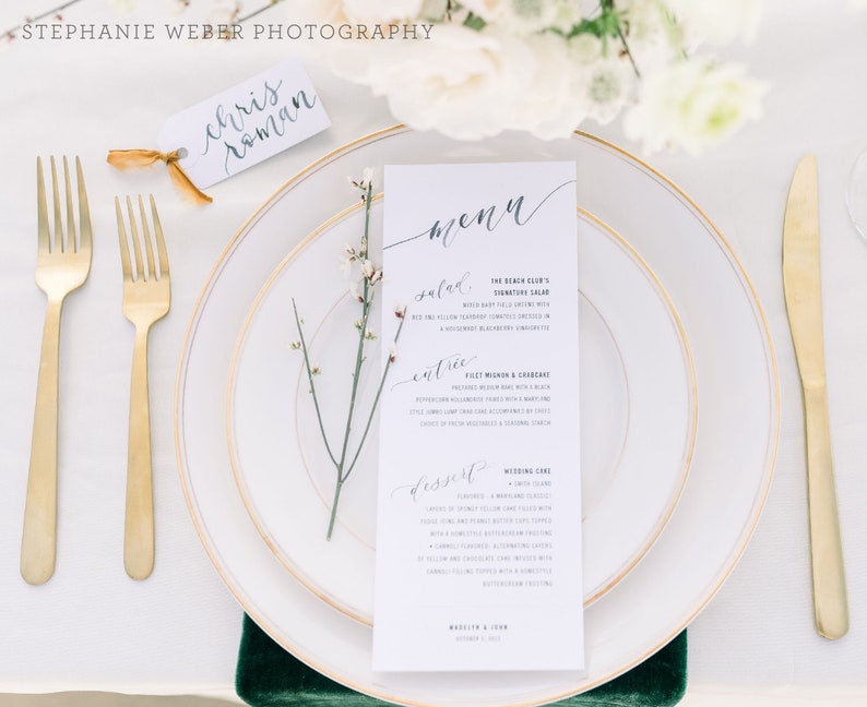 Printed Wedding Reception Menus, Custom Watercolor Menu, Wedding Calligraphy, Dinner Menu, Custom Menu Card, Party Menu, Reception Menu image 9