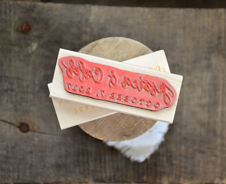 Names with Wedding Date or Last Name Personalized Handwritten Calligraphy and Digital Text Rubber Stamp