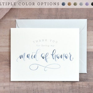 Watercolor Thank You For Being My Bridesmaid Cards. Printed Bridal Party Cards for the Wedding Day - Bridesmaid Gift, Maid of Honor, Etc