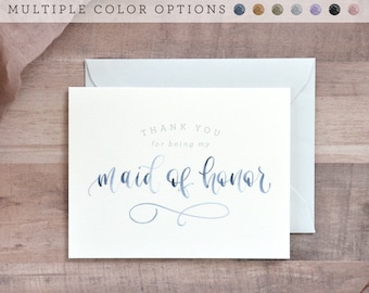 Watercolor Thank You For Being My Bridesmaid Cards. Printed Bridal Party Cards for the Wedding Day - Bridesmaid Gift, Maid of Honor, Etc