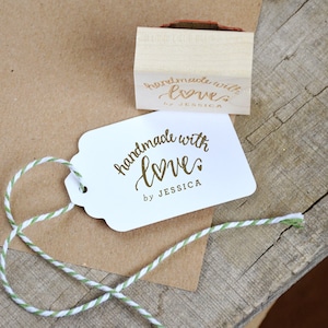 Carimbo de borracha feito à mão com amor, feito à mão com carimbo para fazer cartões e artesanato, negócios e loja, carimbo de nome personalizado
