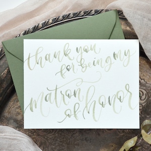 Aquarelle merci d'être mes cartes de demoiselle d'honneur. Cartes de fête de mariage peintes à la main, cartes de mariage pour demoiselle d'honneur ou matrone d'honneur et plus