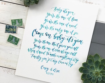 Wedding Vow Art Watercolor Painting. Wedding Vow Keepsake. Hand Lettered Vows, Lyrics, or any Text - Anniversary Gift for Wife or Husband.