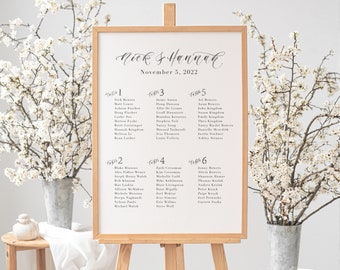 Watercolor Seating Chart Wedding Sign for Reception Decor. Printed Poster, Wedding Signage.
