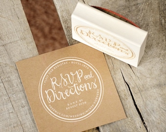 Custom Calligraphy Wedding Informational Circular Rubber Stamp