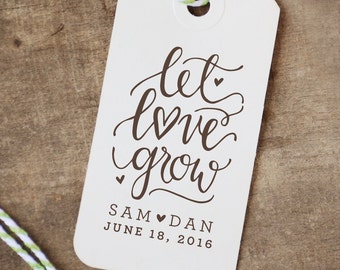 Deja que el amor crezca sello para paquetes de semillas. Personalizado boda favor sello de goma, crear sobres de semillas personalizadas y etiquetas