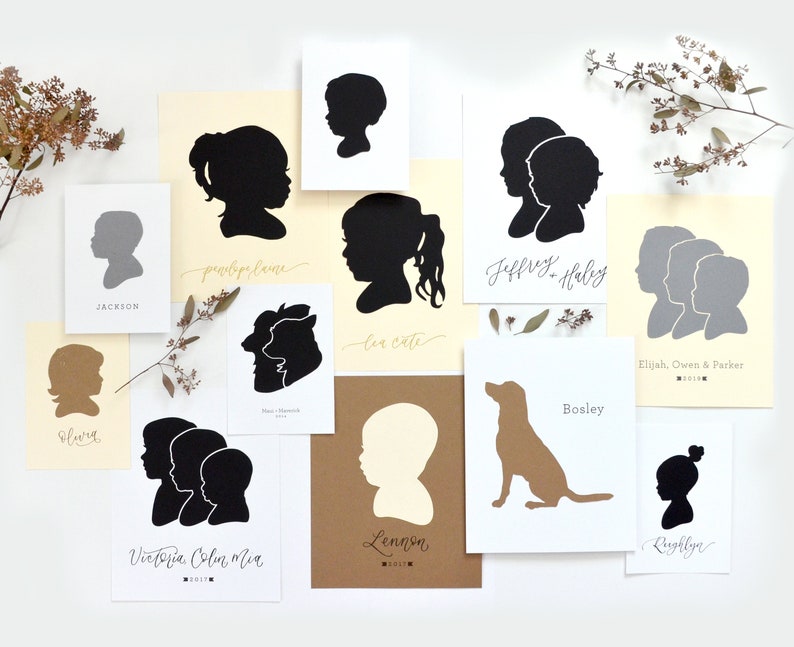 Siblings Papercut Silhouette Drawn from your Photo Personalize with Child's Name and/or Year. Mother's Day Gift Idea for Mom. image 10
