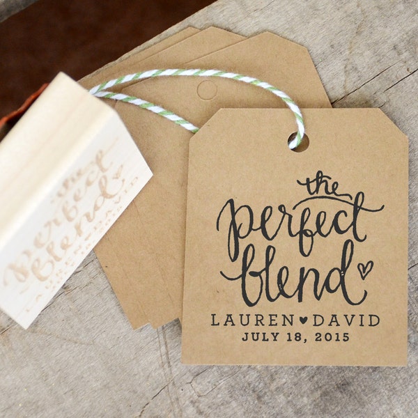 The Perfect Blend Wedding Favor Rubber Stamp, Personalized Stamp for Coffee, Espresso Beans, or Tea Bags