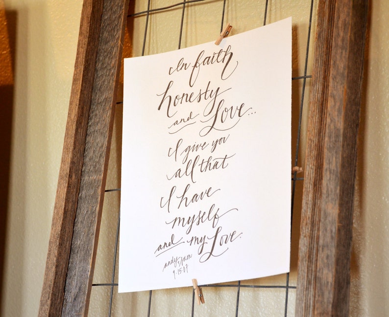 Wedding Vow Art Printable. Wedding Vow Keepsake. Hand Lettered Vows, Lyrics, or any Text Gift for Wife or Husband. Anniversary Gift. image 5