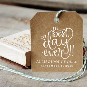 Best Day Ever Stamp, Personalized Rubber Stamp Wedding Favors with Names and Wedding Date.