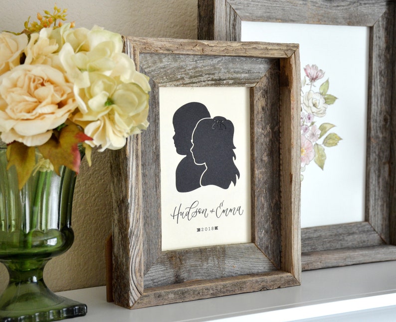 Siblings Papercut Silhouette Drawn from your Photo Personalize with Child's Name and/or Year. Mother's Day Gift Idea for Mom. image 4