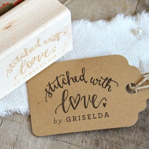 Stitched with Love Stempel für Nähen Tags, personalisierten Nähen Stempel Stempel