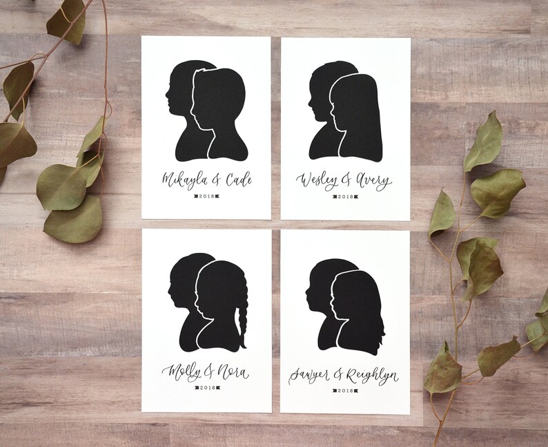 Siblings Papercut Silhouette Drawn from your Photo Personalize with Child's Name and/or Year. Mother's Day Gift Idea for Mom. image 6