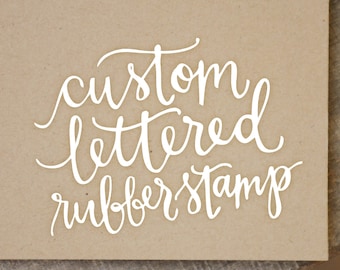 Personalized Handwritten Calligraphy Square Rubber Stamp with Optional Digital Text, Names with Wedding Date, Last Name, or Saying