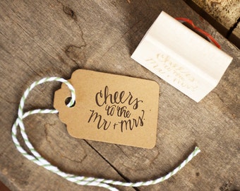 Cheers to the Mr. and Mrs. Rubber Stamp, Wedding Favor Stamp. Personalized with Names and Wedding Date.