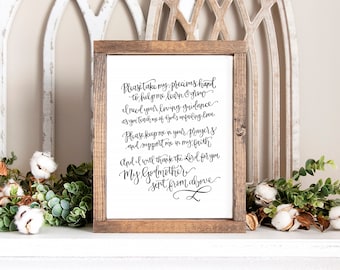 Godparents Poem, Godmother Gift from Godchild, Handwritten Godparent Print, Godfather Poem. Christening or Baptism Gift for Godparents