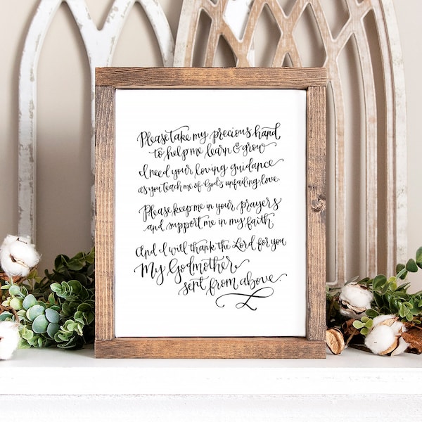 Godparents Poem, Godmother Gift from Godchild, Handwritten Godparent Print, Godfather Poem. Christening or Baptism Gift for Godparents