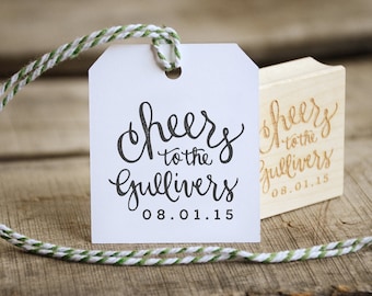 Cheers to the Mr. and Mrs. Rubber Stamp, Wedding Name and Date Stamp.