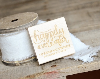 Happily Ever After Stamp for Wedding Favors, Personalized Rubber Stamp for Weddings and Bridal Showers