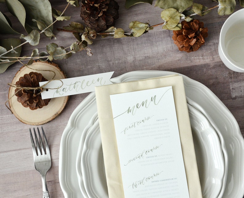 Printed Wedding Reception Menus, Custom Watercolor Menu, Wedding Calligraphy, Dinner Menu, Custom Menu Card, Party Menu, Reception Menu image 1