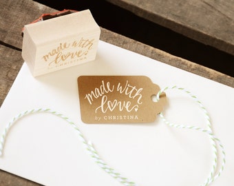 Made With Love Custom Stamp, Handwritten Rubber Stamp Personalized with Name, Shop and Business stamp