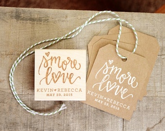 S'more Love Stamp, Wedding Favor Stamp for Tags and Gift Bags, Rustic Camping Rubber Stamp