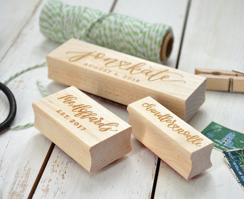 Names with Wedding Date or Last Name Personalized Handwritten Calligraphy and Digital Text Rubber Stamp