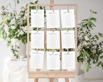 Watercolor Table Lists for Weddings, Handpainted Calligraphy Table Number Cards, Seating Chart Cards
