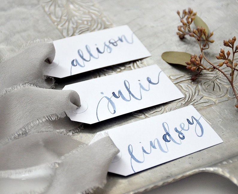 Watercolor Calligraphy Personalized Gift Tags Wedding Place Navy/Indigo