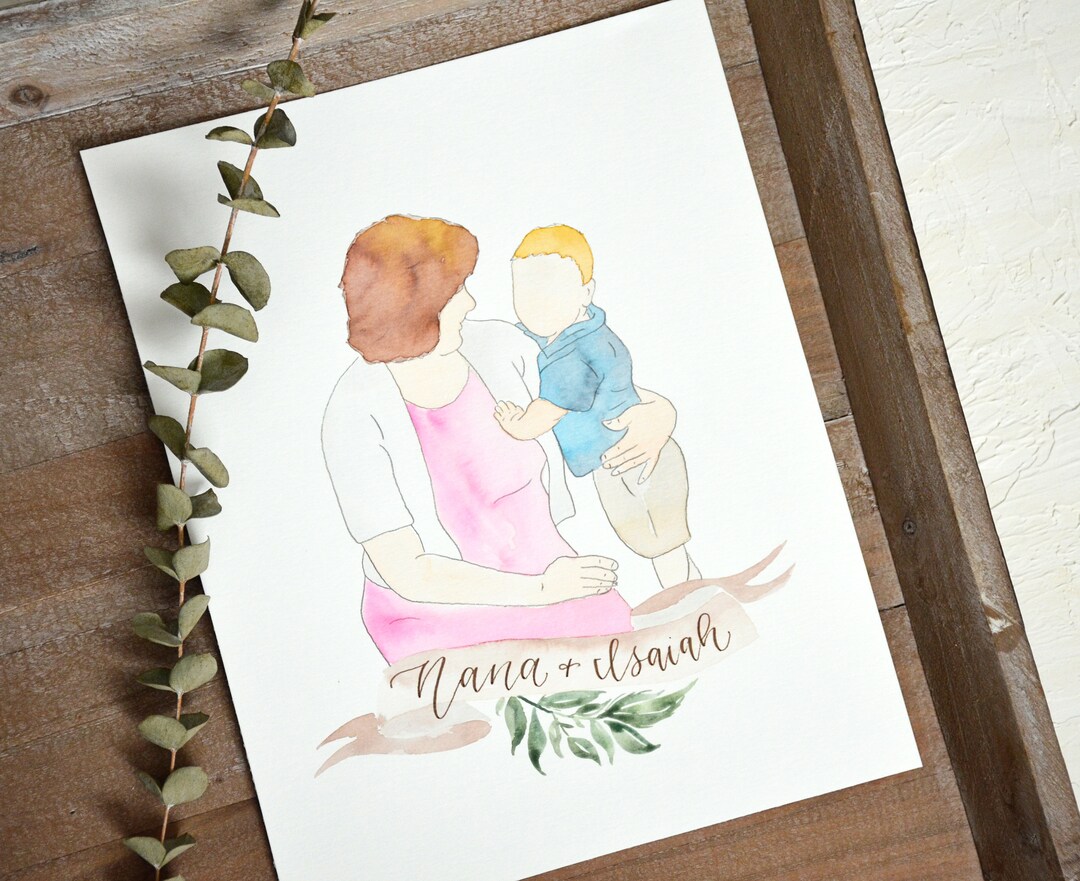 Watercolor Family Portrait, Handpainted Custom Wall Art. Mother’s Day