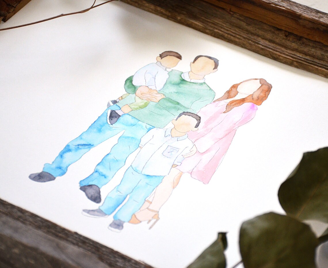 Watercolor Family Portrait Handpainted Custom Wall Art. Paper | Etsy