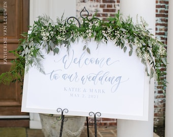 Personalized Watercolor Welcome To Our Wedding Signs for Ceremony and Reception Decor. Printed Poster, Wedding Signage.