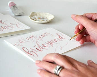 Handpainted Will You Be My Bridesmaid Cards. Watercolor Bridesmaid Proposal, Handwritten Bridal Party Cards - Bridesmaid Gift, Maid of Honor