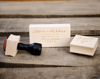 Your Choice of 3 Rubber Stamps Set, Personalized Address Stamp and 2 [Stock or Custom] Stamps