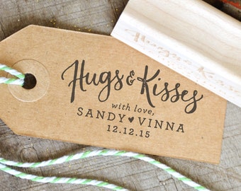 Hugs and Kisses Stamp for Wedding Favor Tags and Bags. From the Mr and Mrs  Rubber Stamp for Chocolate Stickers and Labels.