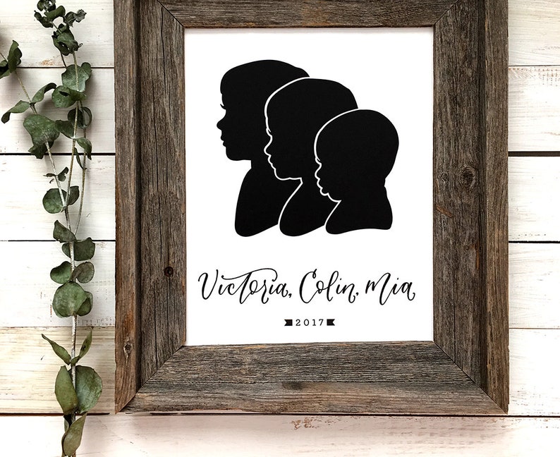 Siblings Papercut Silhouette Drawn from your Photo Personalize with Child's Name and/or Year. Mother's Day Gift Idea for Mom. image 8