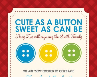 Baby shower invitation - Cute as a Button theme, printable file