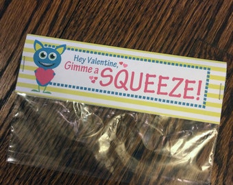 Valentine's Day Bag Tag - Gimme a Squeeze Monster, downloadable gift label