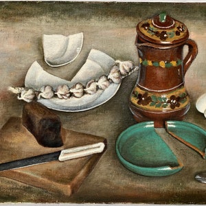 VINTAGE ORIGINAL oil PAINTING, socialist realism, still life, rural, oil on cardboard, ussr period art
