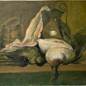 VINTAGE ORIGINAL oil PAINTING, socialist realism, still life with game, rural, oil on cardboard, ussr period art