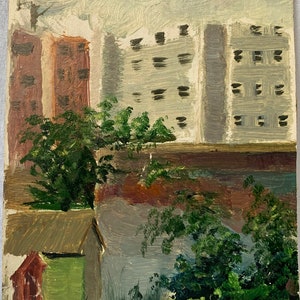 PINTURA a óleo VINTAGE ORIGINAL, realismo socialista, construção, óleo sobre papelão, arte do período da URSS