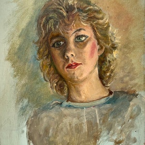 VINTAGE ORIGINAL oil PAINTING, socialist realism, portrait, rural, oil on cardboard, ussr period art